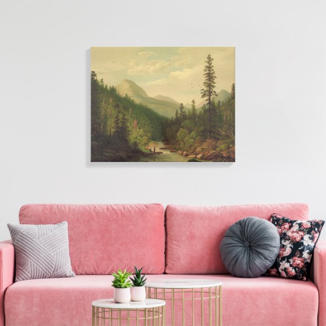 Toile Scène de montagne, 2 hommes, 1 pêchant (Insitu(Salon))