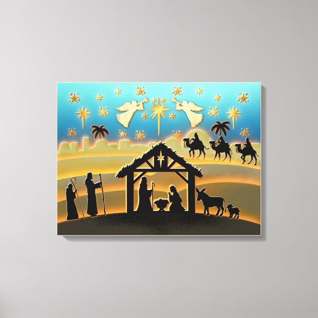 Toile Scène de Noël avec l'Enfant Jésus dans la crèche (Recto)
