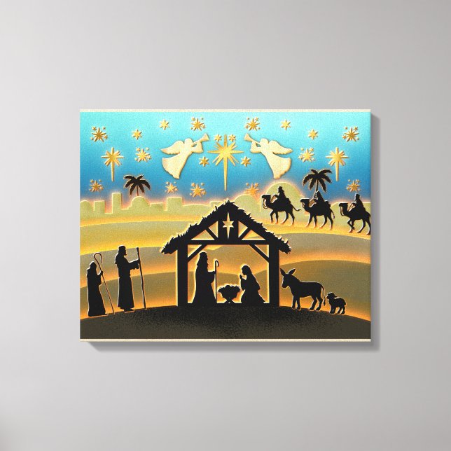 Toile Scène de Noël avec l'Enfant Jésus dans la crèche (Recto)