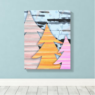 Toile Scène de paysage hivernal avec arbres rayés