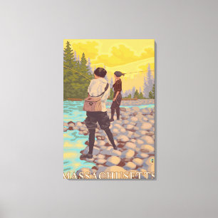 Toile Scène de pêche de mouche de MassachusettsWomen