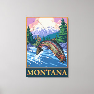 Toile Scène de pêche de mouche - Montana