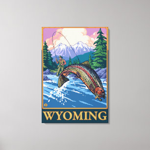 Toile Scène de pêche de mouche - Wyoming