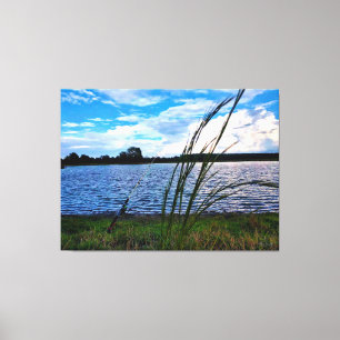 Toile Scène de pêche sereine au bord du lac