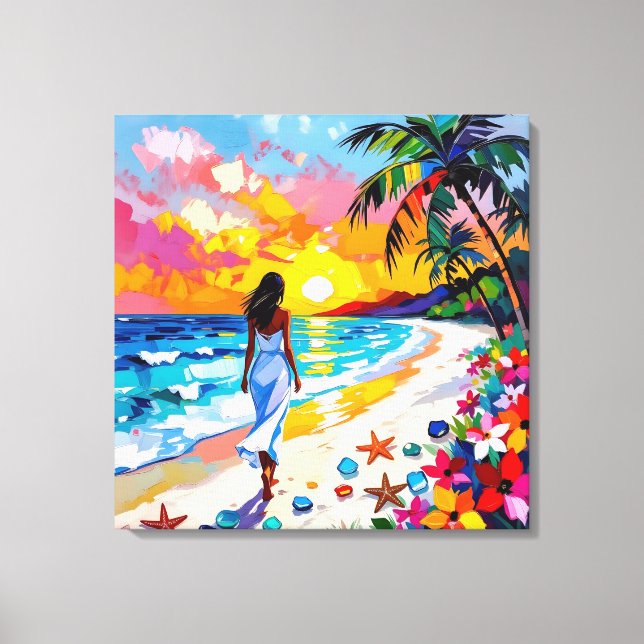 Toile Scène de plage abstraite au coucher du soleil vibr (Recto)