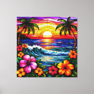 Toile Scène de plage au coucher du soleil tropical avec