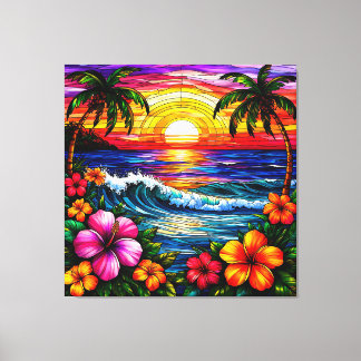 Toile Scène de plage au coucher du soleil tropical avec