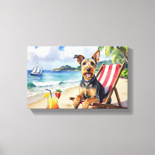 Toile Scène de plage avec Airedale Terrier
