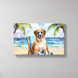 Toile Scène de plage avec berger anatolien