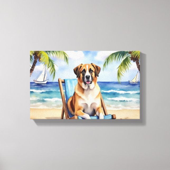 Toile Scène de plage avec berger anatolien (Recto)