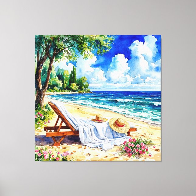 Toile Scène de plage relaxante avec chaise longue (Recto)