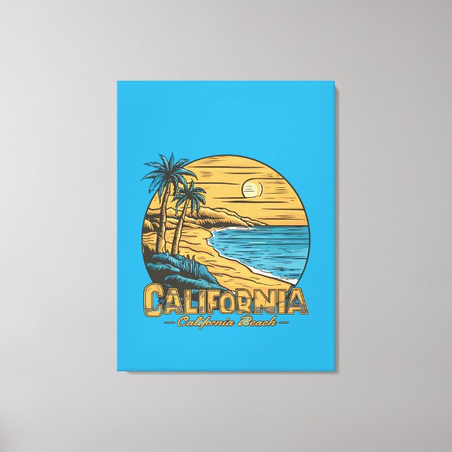 Toile Scène de plage rétro californienne au coucher du s (Recto)