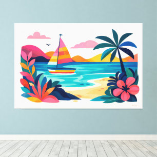 Toile Scène de plage rétro moderne 01