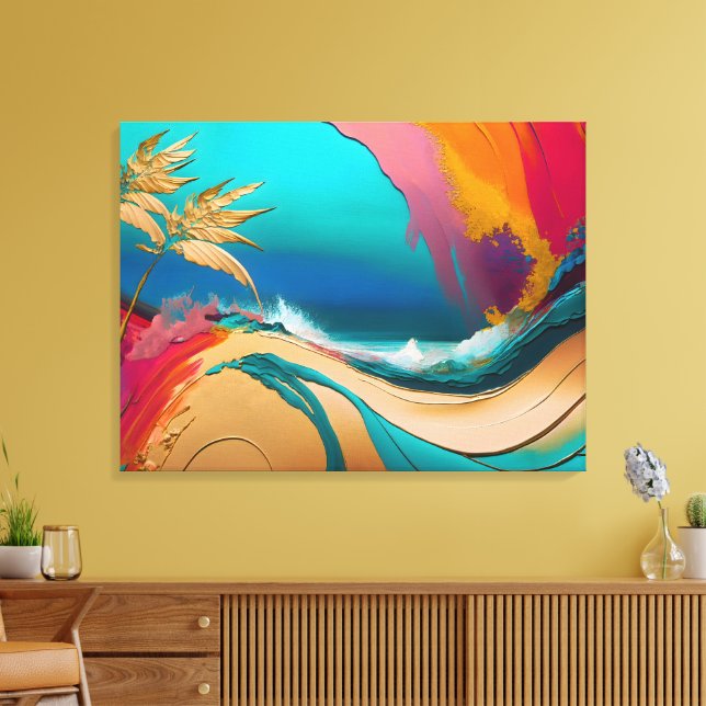 Toile Scène de plage tropicale abstraite vibrante (Insitu(Salon))