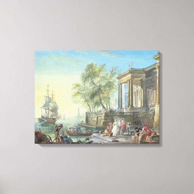 Toile Scène de port avec réglage du soleil (huile sur to (Recto)