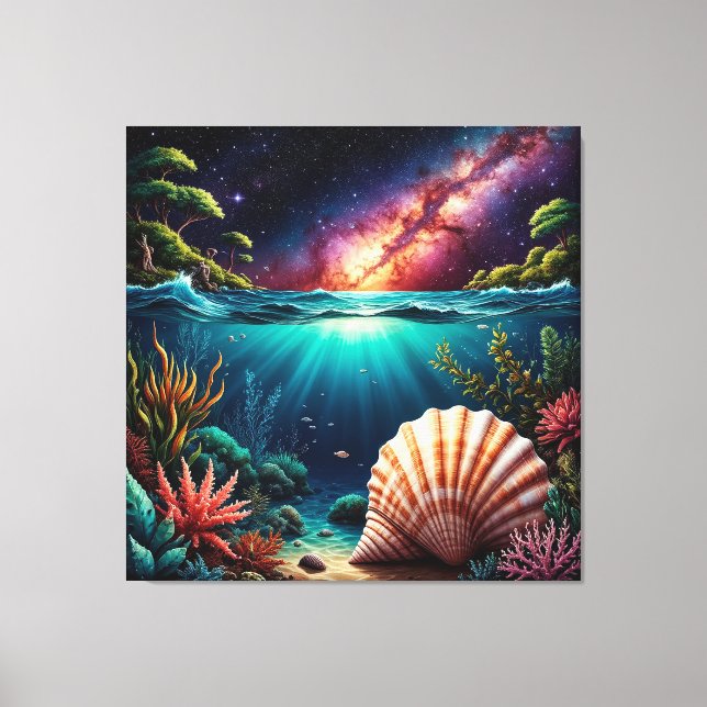Toile Scène de récif sous-marin avec Voie lactée (Recto)