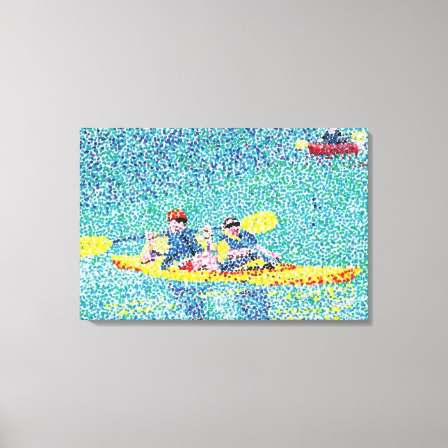 Toile Scène de rivière en kayak dans le pointillisme, to (Recto)