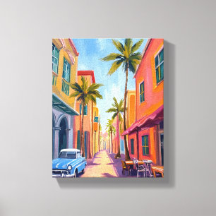 Toile Scène de rue colorée de Miami Beach
