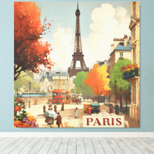 Toile Scène de rue vintage de la Tour Eiffel à Paris