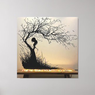 Toile Scène de silhouette de femme au thème naturel