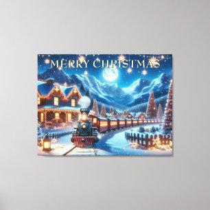 Toile Scène de train de vacances d'hiver enneigé magique
