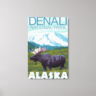 Toile Scène d'orignaux - parc national de Denali, Alaska