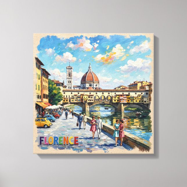 Toile Scène du Duomo du Ponte Vecchio de Florence sur to (Recto)