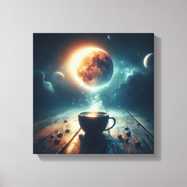 Toile Scène fantastique de lune flottante sur café (Recto)