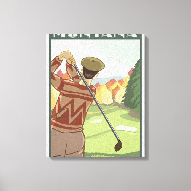 Toile Scène Golfer MontanaVintage Affiche de voyage (Recto)
