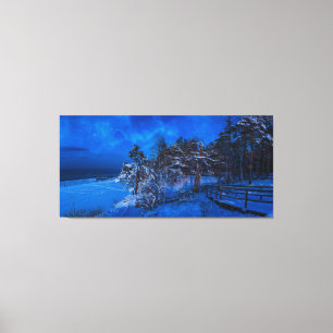 Toile Scène hivernale nocturne avec pins enneigés