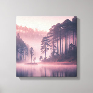 Toile Scène murale Japandi du lac brumeux au lever du so