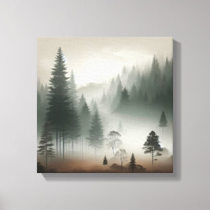 Toile Scène murale sereine de forêt brumeuse Japandi Art