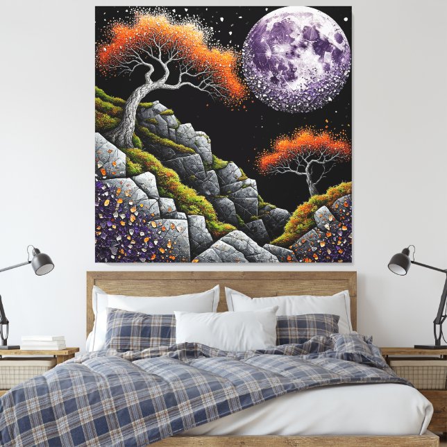 Toile Scène nocturne éthérée avec lune, arbres (Insitu(Chambre))