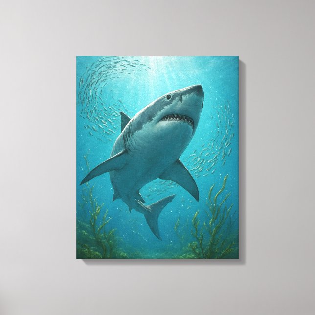 Toile Scène sous-marine de requin et de petits poissons (Recto)