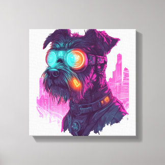 Toile Schnauzer Cyberpunk � Chien Néon Futuriste