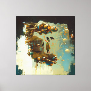 Toile SciFi Abstrait Cat Raven Occult Dark Witchy AI Art