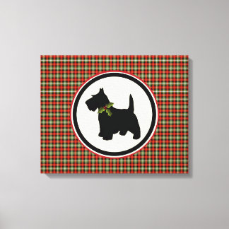 Toile Scottie Dog Scotch Plaid Christmas Holiday Chien