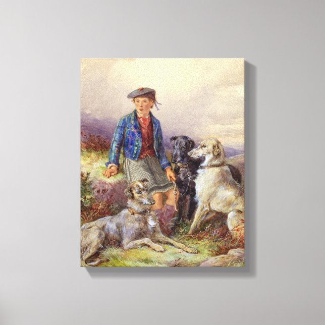 Toile Scottish boy with wolfhounds in a Highland landsca (Recto)