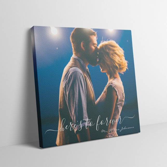 Toile Script Pour Toujours Photo De Mariage Mr Mme (Here's To Forever Script Mr Mrs Wedding Photo Canvas Print
)