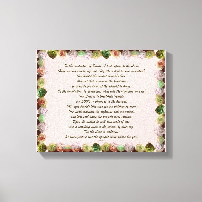 Toile Scripture, Psalm 11, Green Gray Roses (Recto)