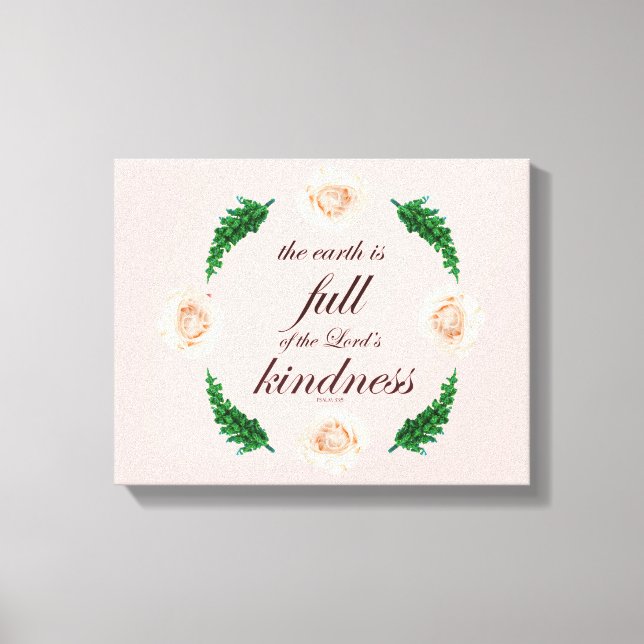Toile Scripture, Psaume 33, White Roses & Green Branches (Recto)