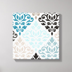 Toile Scroll Damask XLg Motif Art Teals Browns White