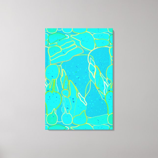 Toile "Sea Grotto" abstrait - turquoise, bleu, or (Recto)