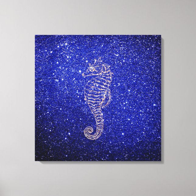 Toile Sea Horse Ocean Life Rose Gold Cobalt Blue Parties (Recto)