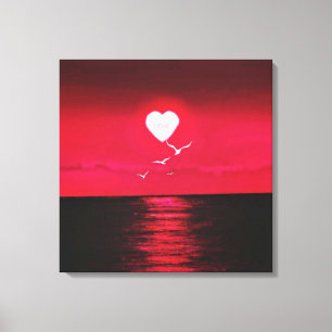 Toile Sea Sunset Imprimer avec Coeur Sun Love Text