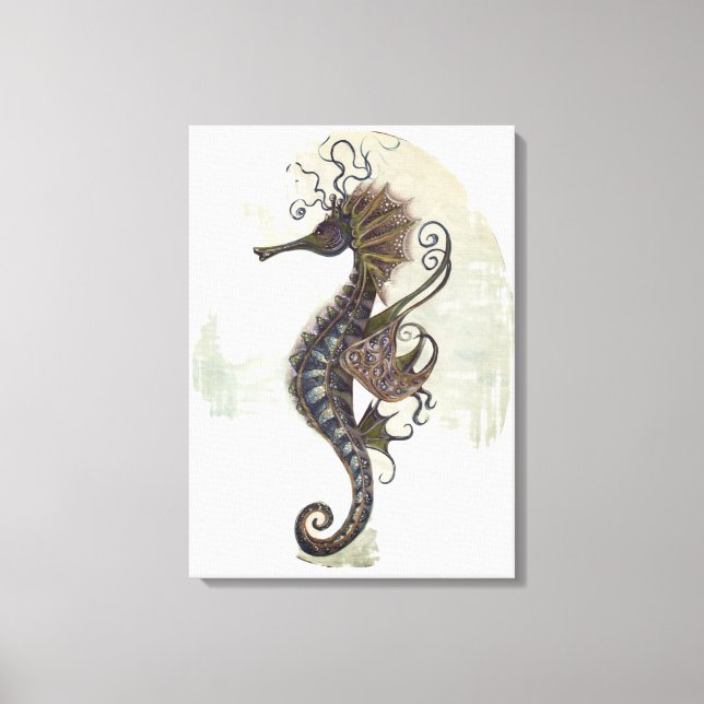 Toile Seahorse fantasy, blue green artwork (Recto)