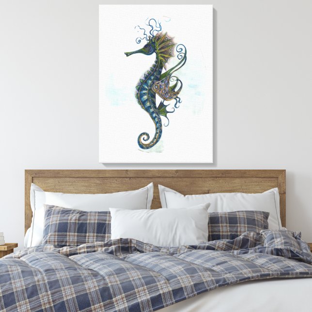 Toile Seahorse fantasy, blue green artwork (Insitu(Chambre))