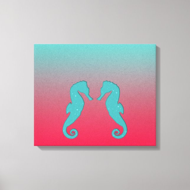 Toile Seahorse turquoise aqua silhouettes Plage marine (Recto)