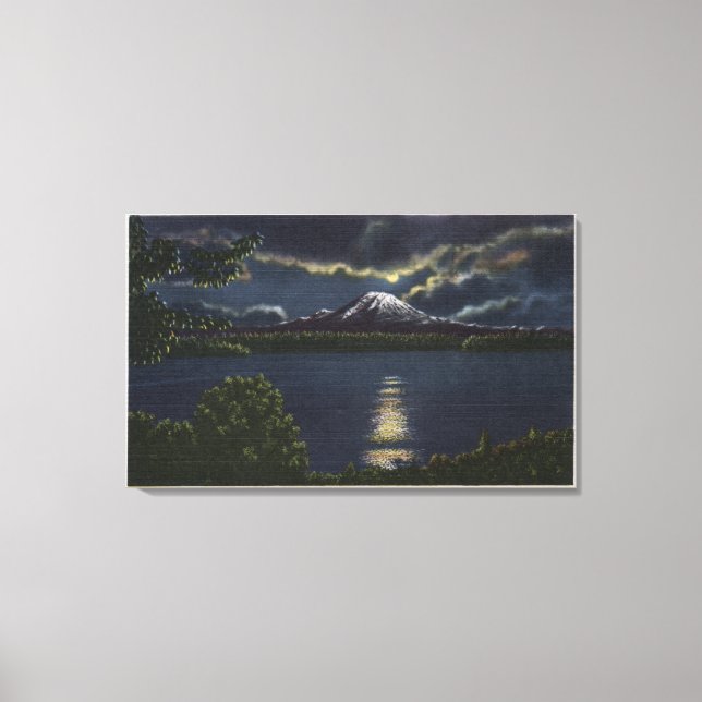 Toile Seattle, Washington - Lune Vue sur le mont. (Recto)