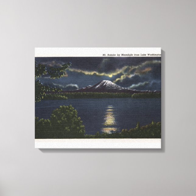 Toile Seattle, Washington - Lune Vue sur le mont. (Recto)